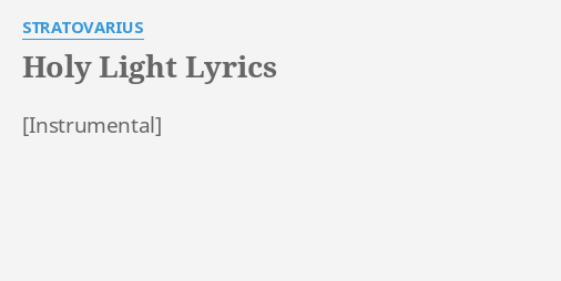 Holy Light Lyrics By Stratovarius