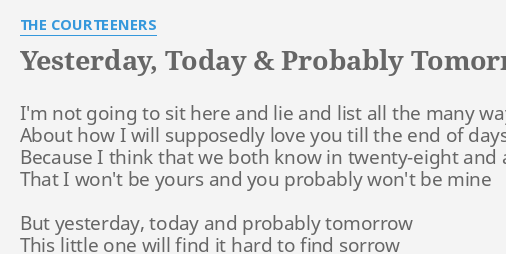 Yesterday Today Probably Tomorrow Lyrics By The Courteeners I M Not Going To