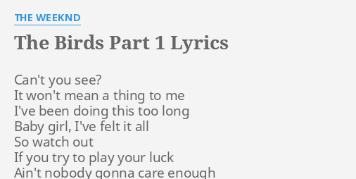 The Birds Part 1 Lyrics By The Weeknd Can T You See It
