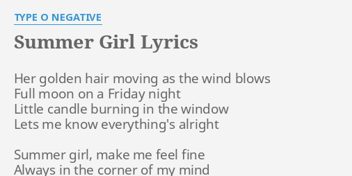 type o negative summer girl lyrics