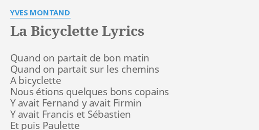 parole chanson yves montand à bicyclette