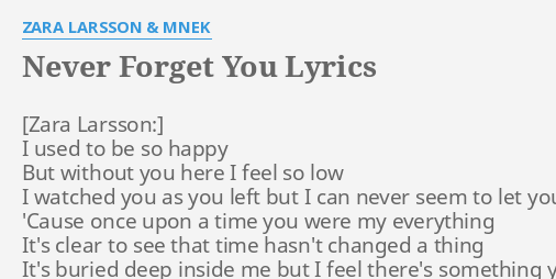 Never Forget You Lyrics By Zara Larsson Mnek I Used To Be